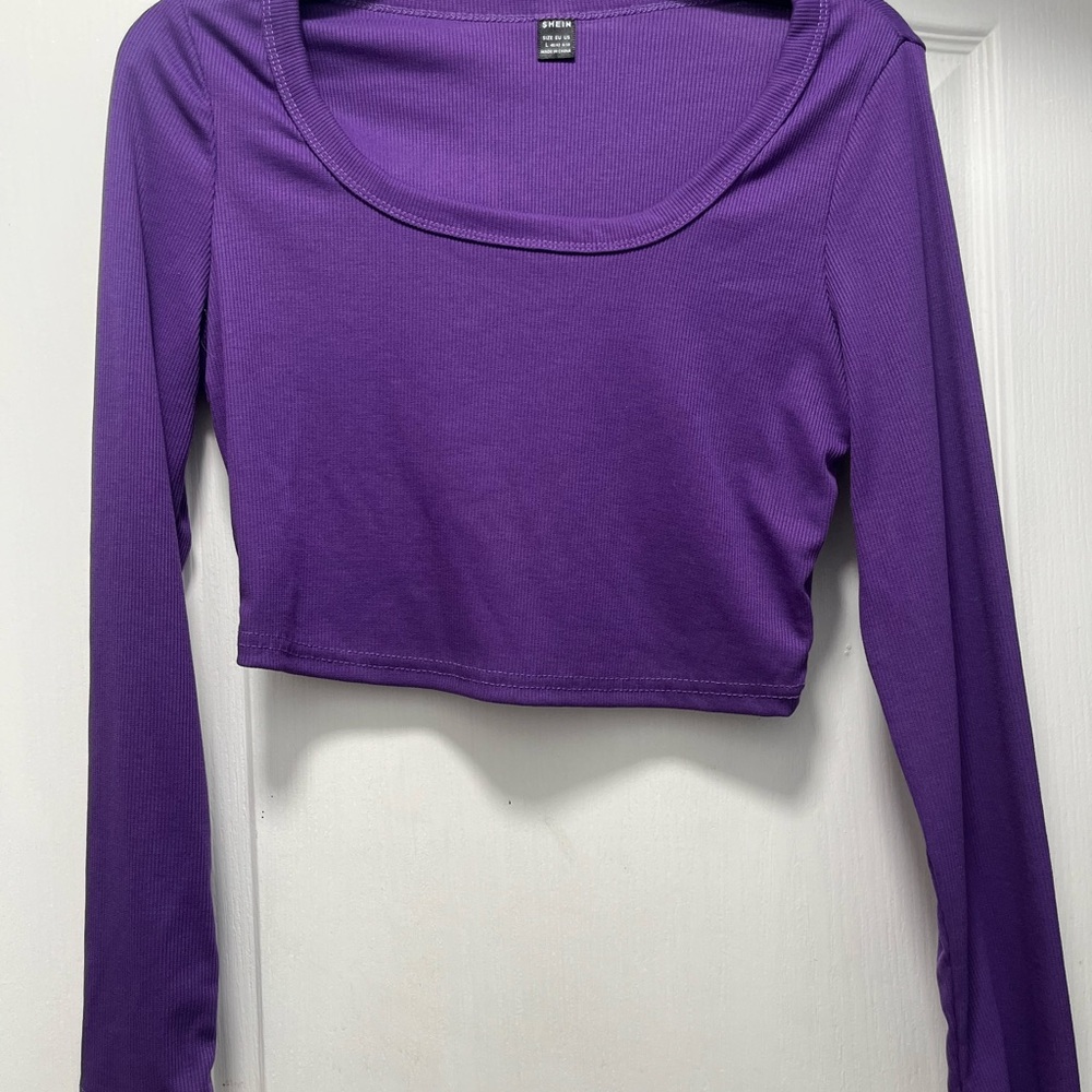 SHEIN Deep Purple Long Sleeve Crop Top